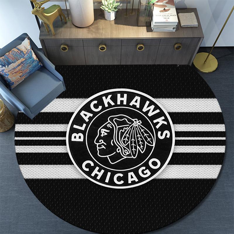 Chicago Blackhawks Rundteppich, Teppich für Wohnzimmer Schlafzimmer Sofa Spielzimmer Dekor, Rutschfeste Bodenmatte