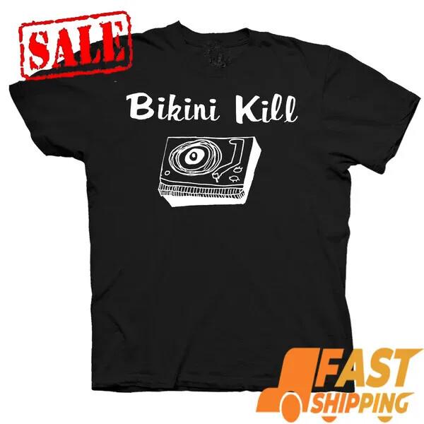 Винтажная музыкальная группа Bikini Kill Хлопок Черный Полный Размер Унисекс Классическая Рубашка Унисекс Футболка L