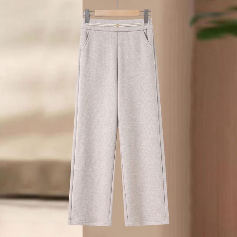 LangSha Women's Fleece-Lined High-Waist Straight-Leg Trousers