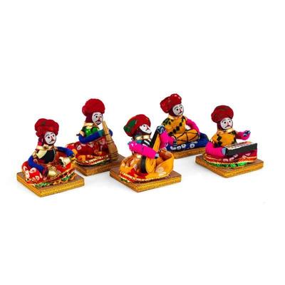 Nuovo Materiale Riciclato Musicista Rajasthani Bawla Marionette Idolo (7x28 cm Multicolore) -5 pezzi (Burattini Maschi)