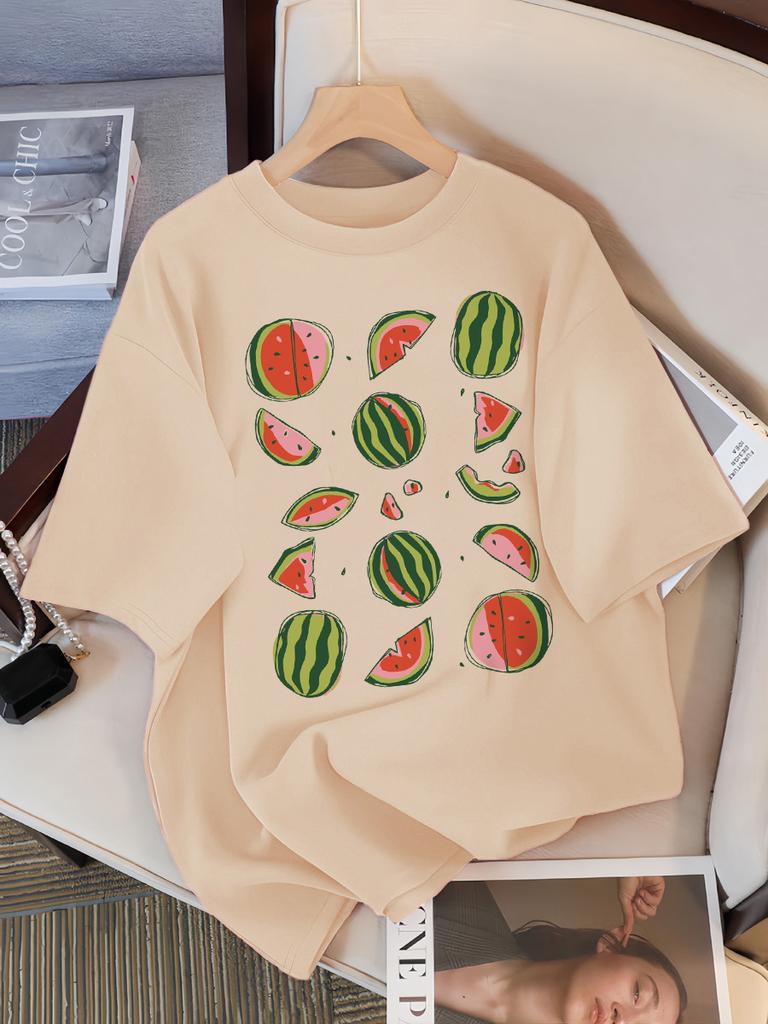 Delicious Watermelon Cut Open Print T-Shirt Women Cotton Street T Shirts O-Neck Oversize Clothes Casual Summer Short Sleeve