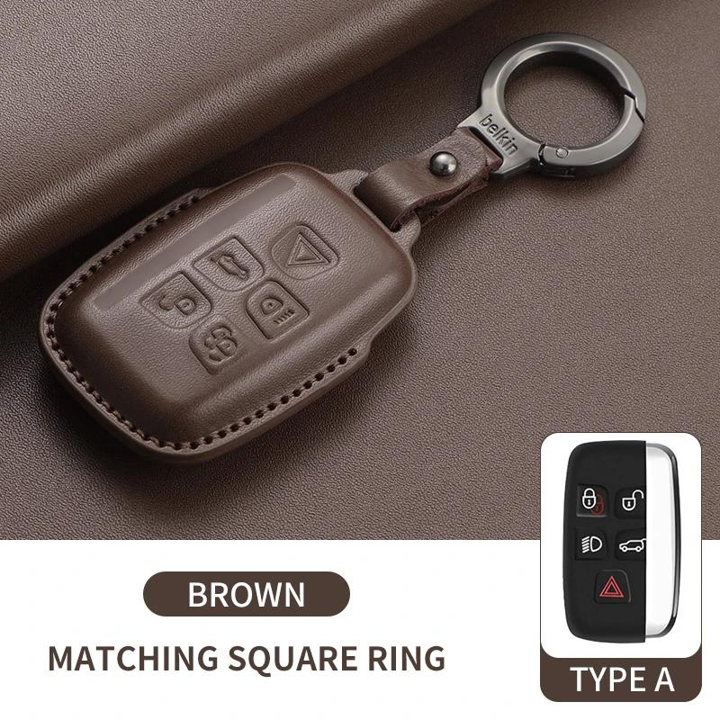 Läderbilnyckelfodral för Land Rover Range Rover Sport Evoque Freelander Velar Discovery 4 Nyckellös Nyckelring