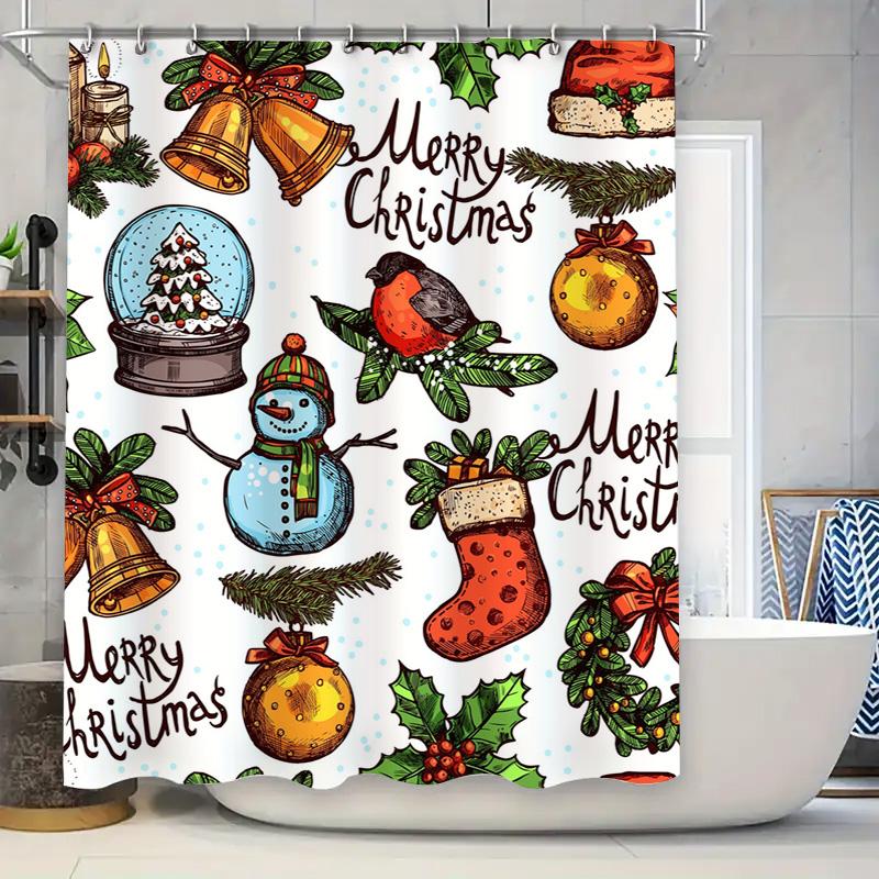 Tu Christmas Shower Curtain Festive Holiday Decor Winter Themed Bathroom Set Cozy Home Decor Xmas Pattern Waterproof Fabric