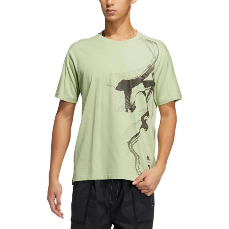 adidas T Shirts Men's Green Crew Neck Moderate Straight Fit HE5174