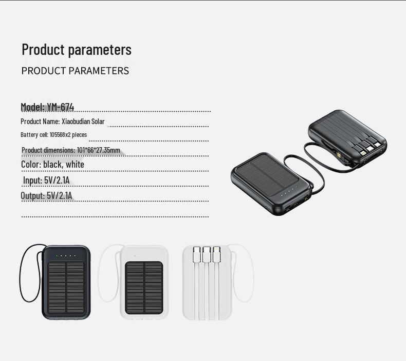 KC Solar Power Bank, 20000mAh, Compact, with 4 Built-in Cables - Ideal Gift for Mobile Charging