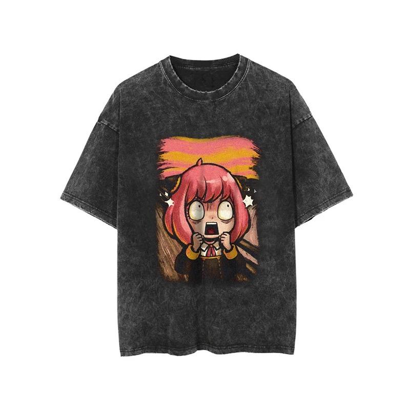 Spy X Family Forger Family Flame Style Vintage Washed Anime TShirt Unisex Spy Comedy Anime Fan Streetwear Tee S