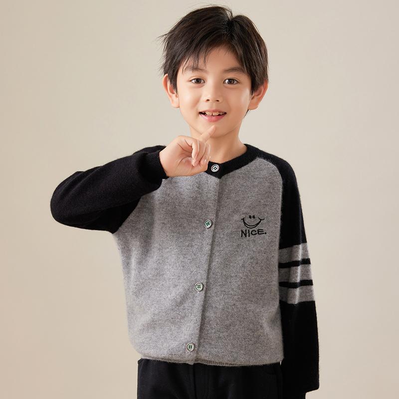 

Детский кардиган унисекс с круглым вырезом Qinghe кашемир 30% кашемир 70% шерсть детский осенне-зимний кашемир мягкий и теплый 110 чёрный