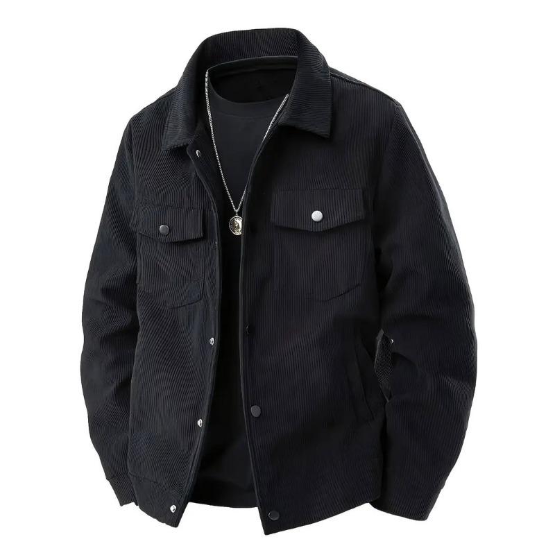 

Men s Corduroy Trucker Jacket - Casual Turn-Down Collar Button Down Coat with Chest Pockets for Fall & Winter S чорний