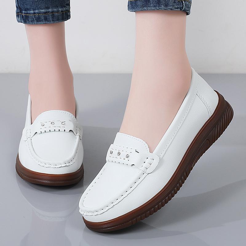Women Black Moccasins Driving Shoes Flats White Casual Nurse Loafers Grey Minimalist Maternity Shoes Large Size