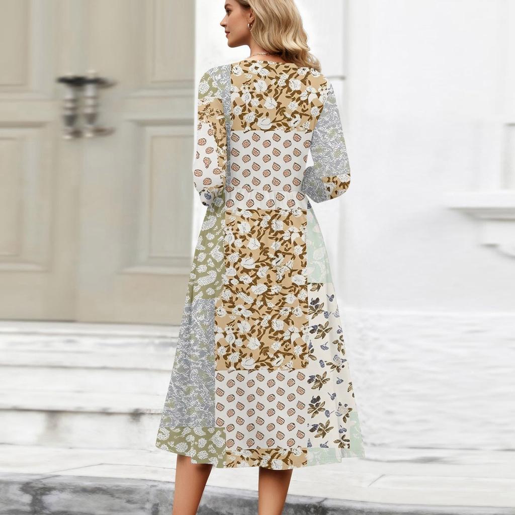 Dámské šaty s 3/4 rukávem, ležérní, splývavé, áčkového střihu, midi tričkové šaty s kapsami, kulatý výstřih, na dovolenou, boho, plážové letní šaty