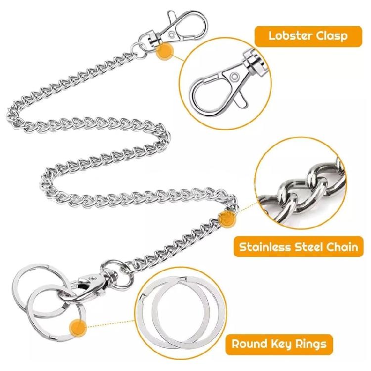 Jeans Chain with Lobster Clasps for Men Women Wallets Keys Silver Belt Chains