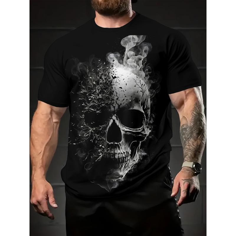 

European Size Summer Casual Outdoor Sports Short-Sleeve, Gray Skull 3D Print T-Shirt, Suitable for Outdoor Activities And Home Relaxation S