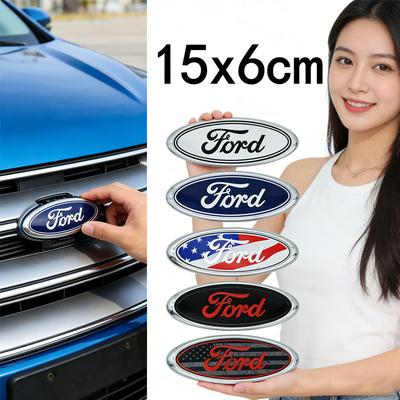 AAANG1 15x6CM Car Front Hood Trunk Badge Logo Sticker For Logo Kuga Mustang Fiesta Transit Focus Escape Ranger Mondeo Car Styling