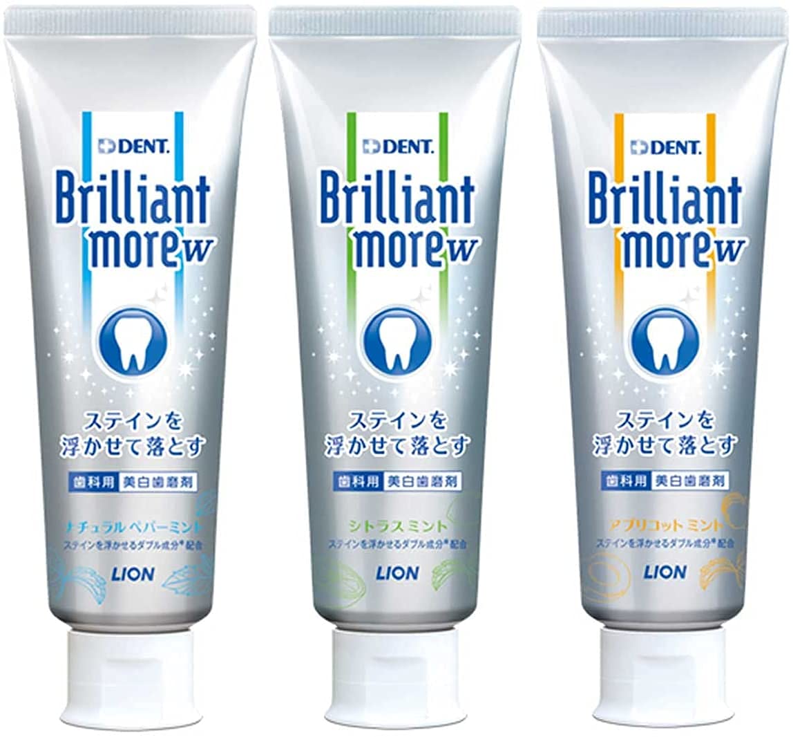 Lion Dental Materials Whitening Brilliant More Double Natural Apricot Citrus Mint 1 bottle More Dental Professional Whitening Peppermint, Mint, (90g)
