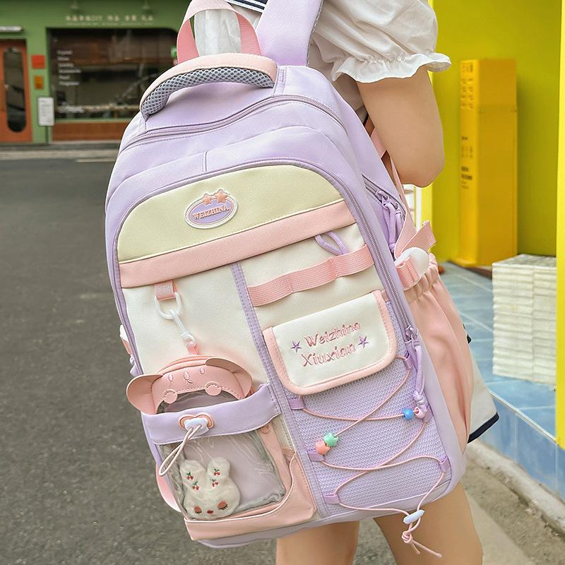 Japanese new high-value, fresh and sweet contrasting colors splicing junior high school students backpack women's lightweight backpack