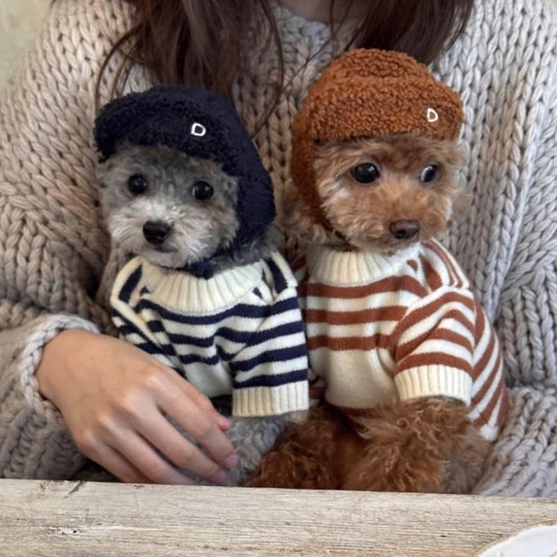 Cute Bear Dog Clothes Striped Autumn Winter Sweater for Dogs Pet Warm Coat Knitted Clothing Chihuahua Dachshund Puppy Pullover