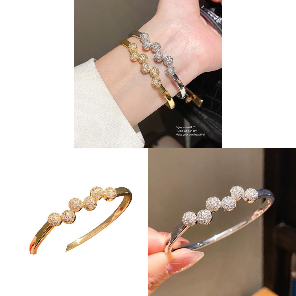 Minimalist Zircon Round Cuff Bracelet For Women Copper Jewelry Gift