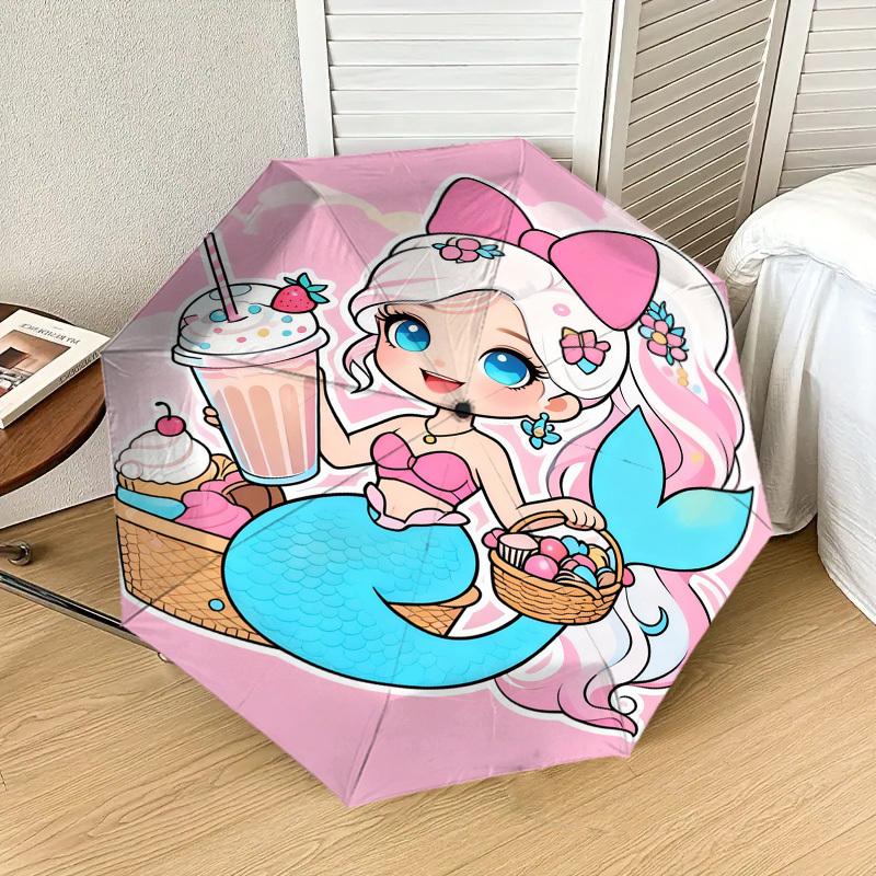 1pc Mermaid Picnic Pattern Umbrella Design Automatic Opening and Closing Umbrella, High-quality Travel Umbrella,  c1128267