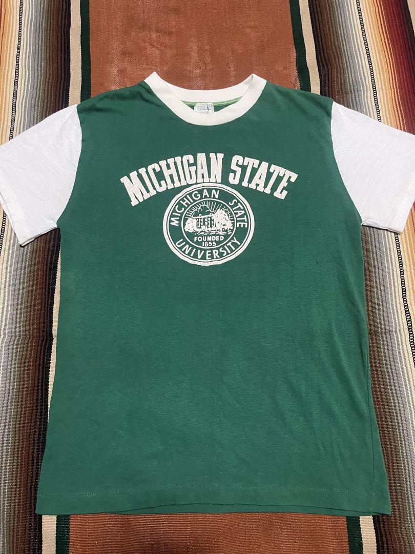 

[Б/У] Футболка колледжа 60-х годов производства США MICHIGAN STATE двухцветная со штампованным ярлыком