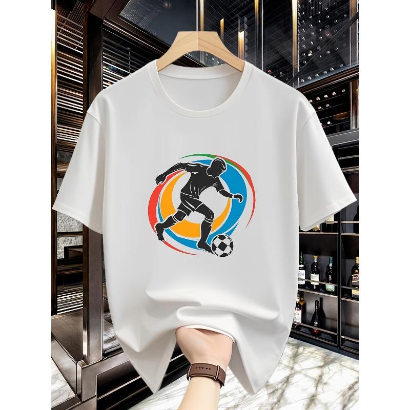 

Men s Round Neck Trendy Simple Creative Colorful Soccer Print Design Pattern Casual Quick-Dry Comfortable Minimalist Round Neck Fashion T-Shirt S белый