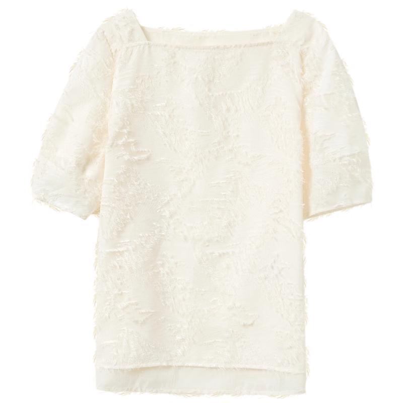 Sancai Square Neck Cut-Out Lantern Sleeve Blouse M