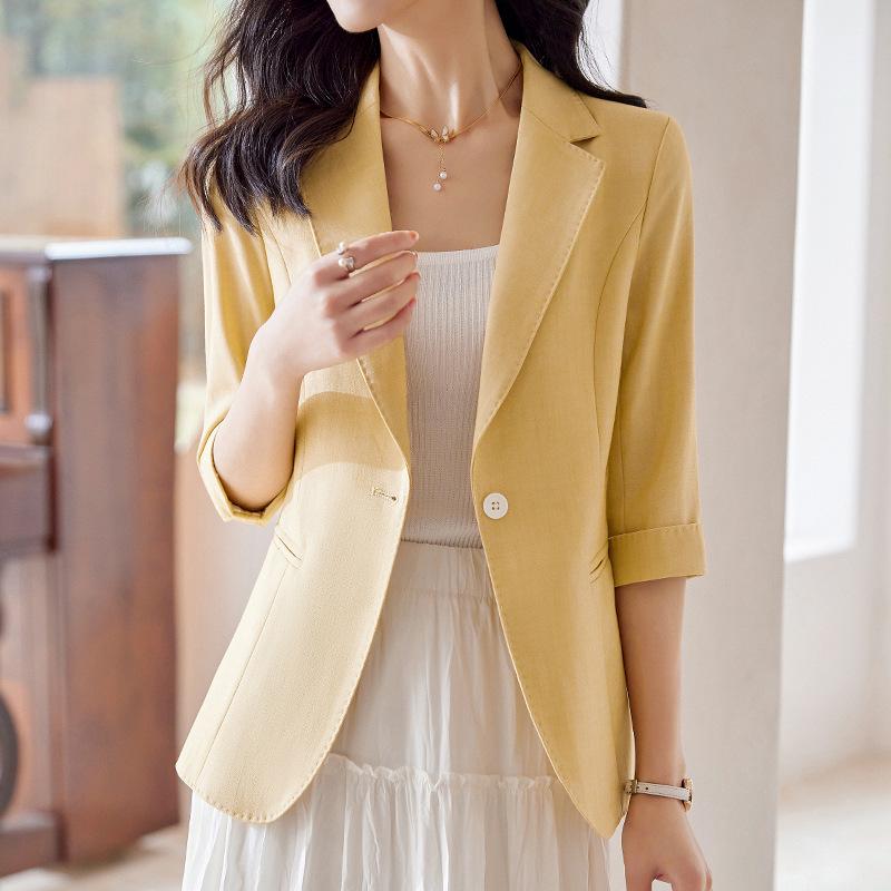 Women's Green Short-Sleeved Blazer & Skirt Set, 2024 Petite Spring/Summer Collection