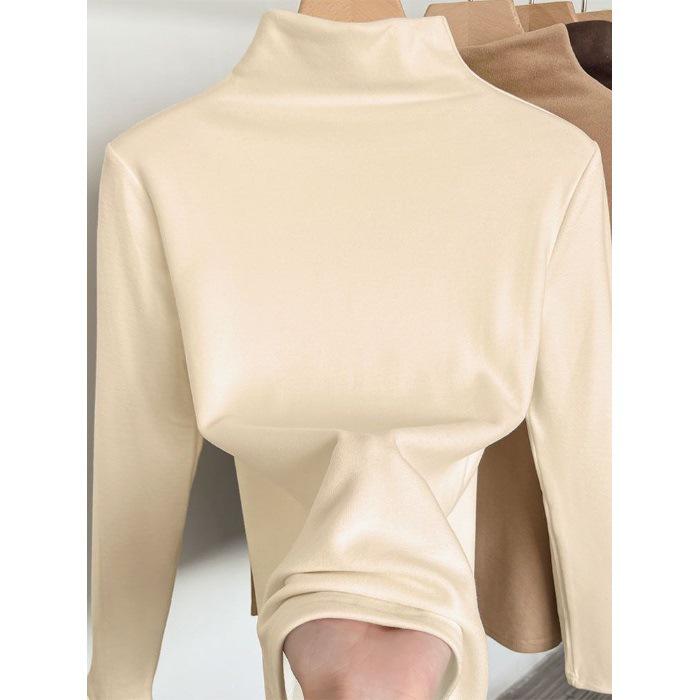 Women's Autumn/Winter Slim Fit T-Shirt: Warm Pure Color Half-Turtleneck Long Sleeve Base Layer