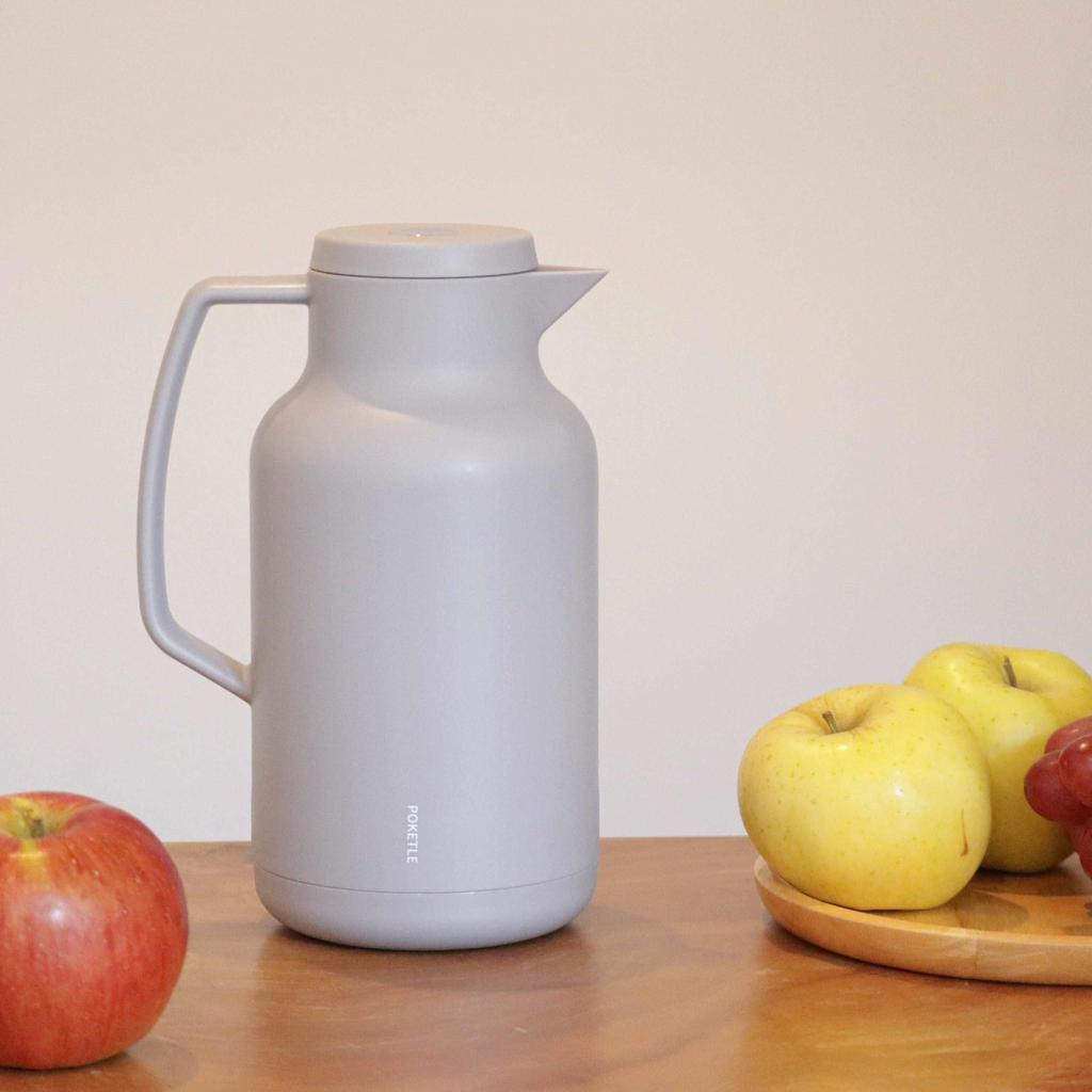POKETLE Tabletop Pot, Insulated Glass Thermos, 1L, Gray