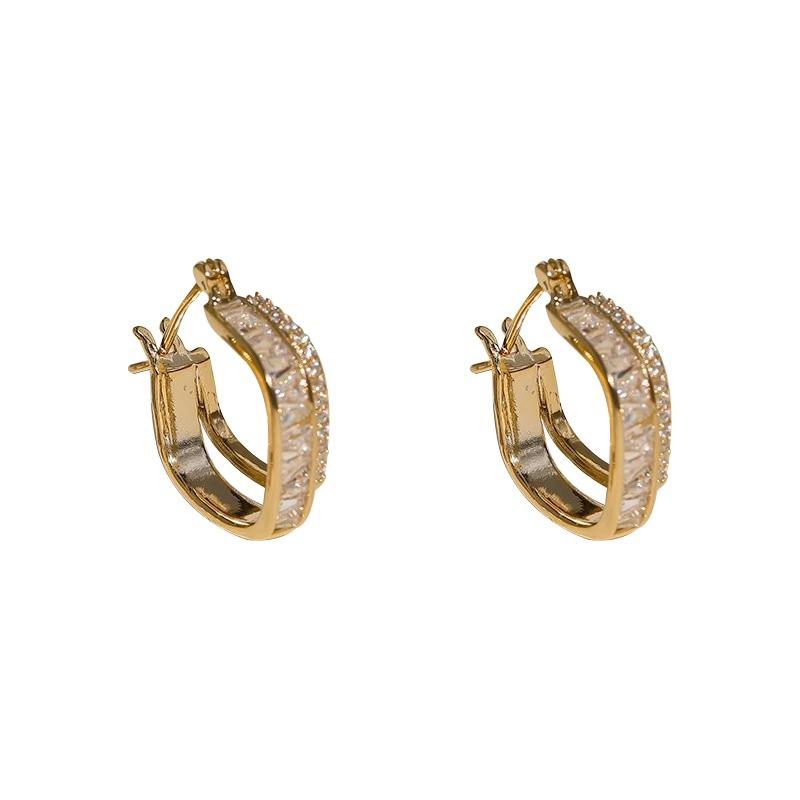 

Women s Retro Super Sparkling Zircon Square Exquisite and High-end Double-layer Earrings 1pair золотий