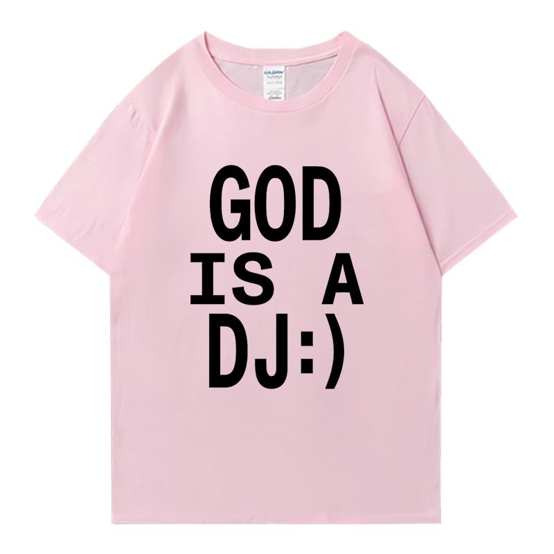 God Is A DJ Print Sommer Oversized T-Shirt Rundhals Herren Damen Kurzarm 100% Baumwolle T-Shirts Rundhals Oversized Unisex Oberteile