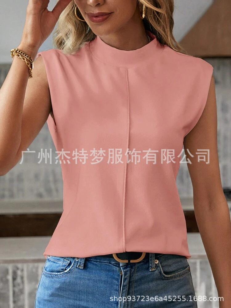 Женская однотонная майка-майка - модная и универсальная, удобная, дышащая, классная, безрукавная летняя майка с круглым вырезом XL розовый