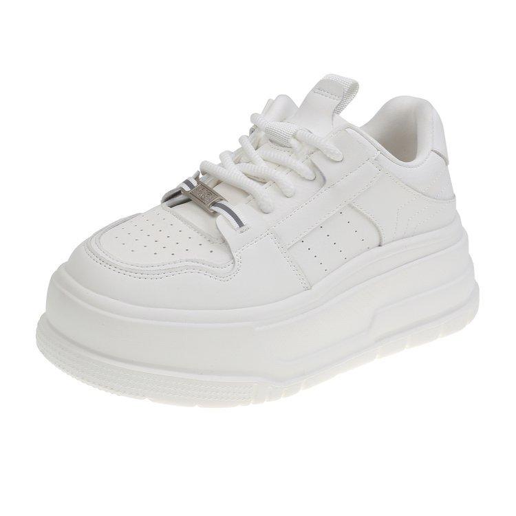 Leather little white shoes women's thick-soled heightening muffin little white shoes women's 2025 spring new versatile sports and leisure board sho