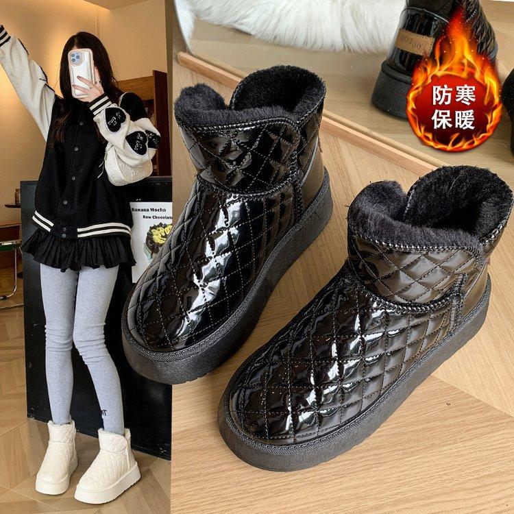 Thick-soled snow boots women's new winter thickened warm glossy waterproof fashionable versatile simple cotton shoes