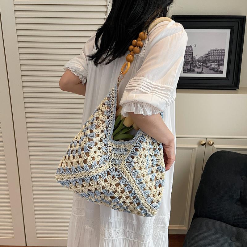 Large capacity woven bag women's 2025 new summer vacation straw bag versatile shoulder tote bag