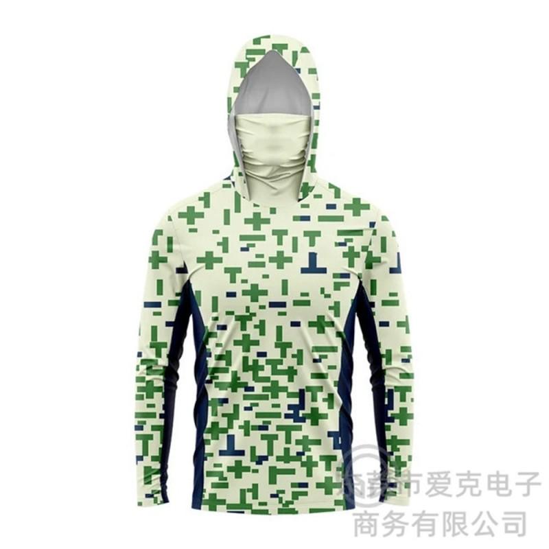 Mens Quick-Dry Fishing Shirt With Hood Face Cover UV Protection Outdoor Angling Top Lightweight Breathable Summer Wear