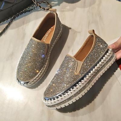 Damskor Flats Kristall Damer Glitter Bling Loafers Platt Plattform Kvinna Vår Casual Mockasiner Damskor 2025