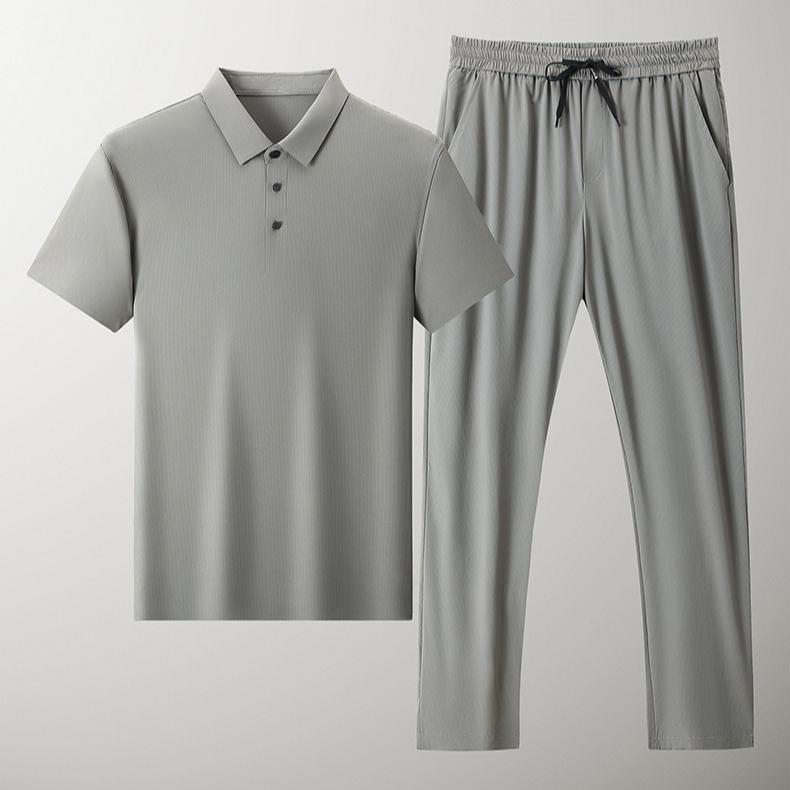 Summer Men s Sports and Leisure Suit Short-sleeved Trousers Home Ice Silk 2-piece Suit M хаки
