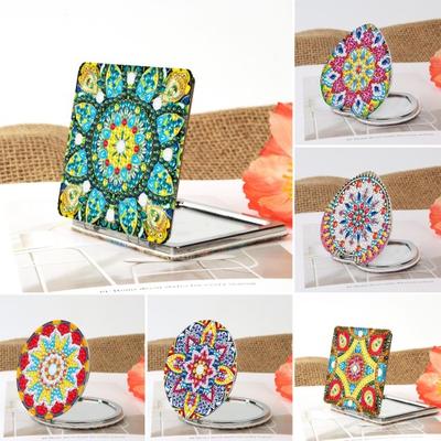 1 Set Diamond Painting Mirror Flower Pattern DIY Portable Mini Makeup Mirror Rhinestone