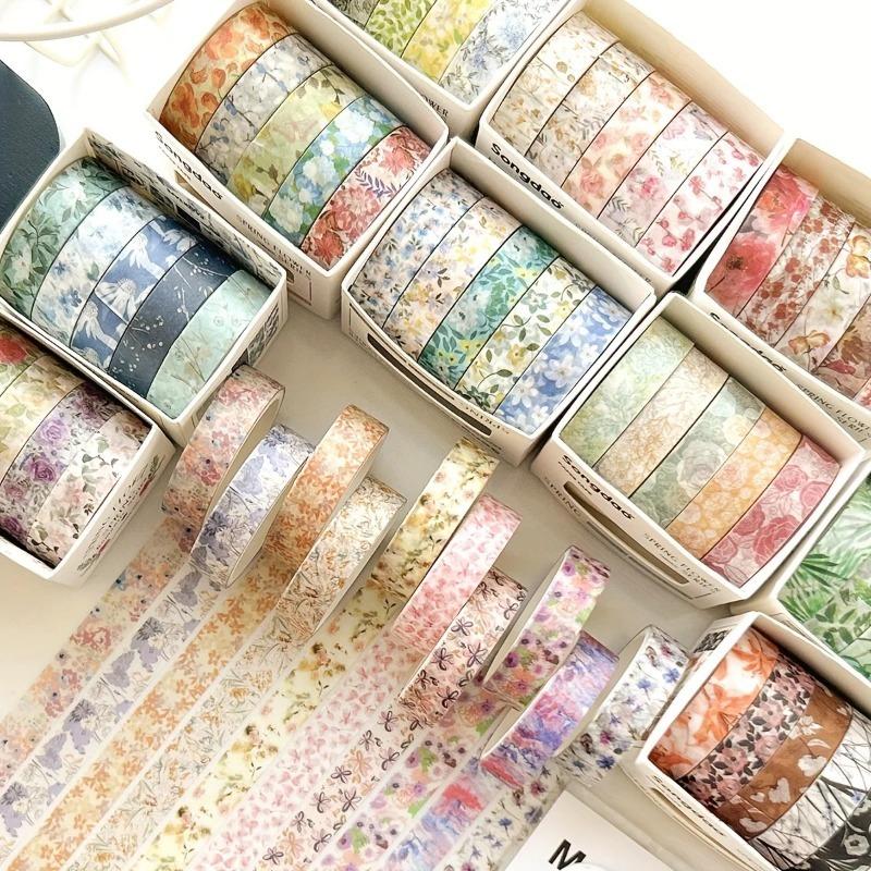 5 Rolls/set of Simple and Romantic Spring Flower Boxes and DIY Decorative Stickers Used for Daily Decorative Sticker Tape