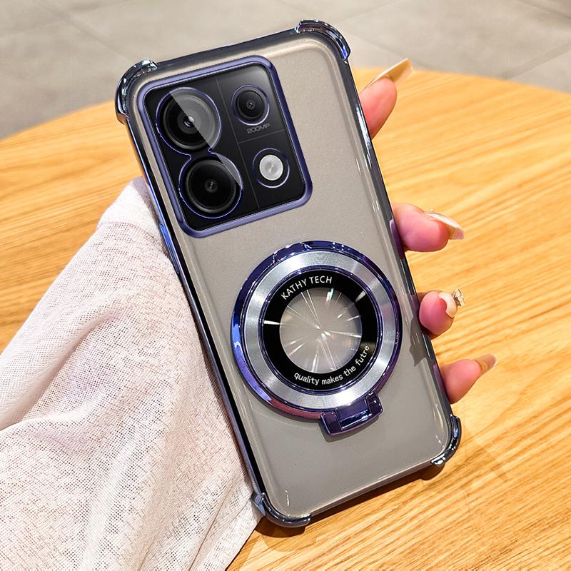 Clear Shockproof Transparent Plating Magsafe Magnetic Stand Holder Case For Xiaomi POCO X6 Pro 5G Cover
