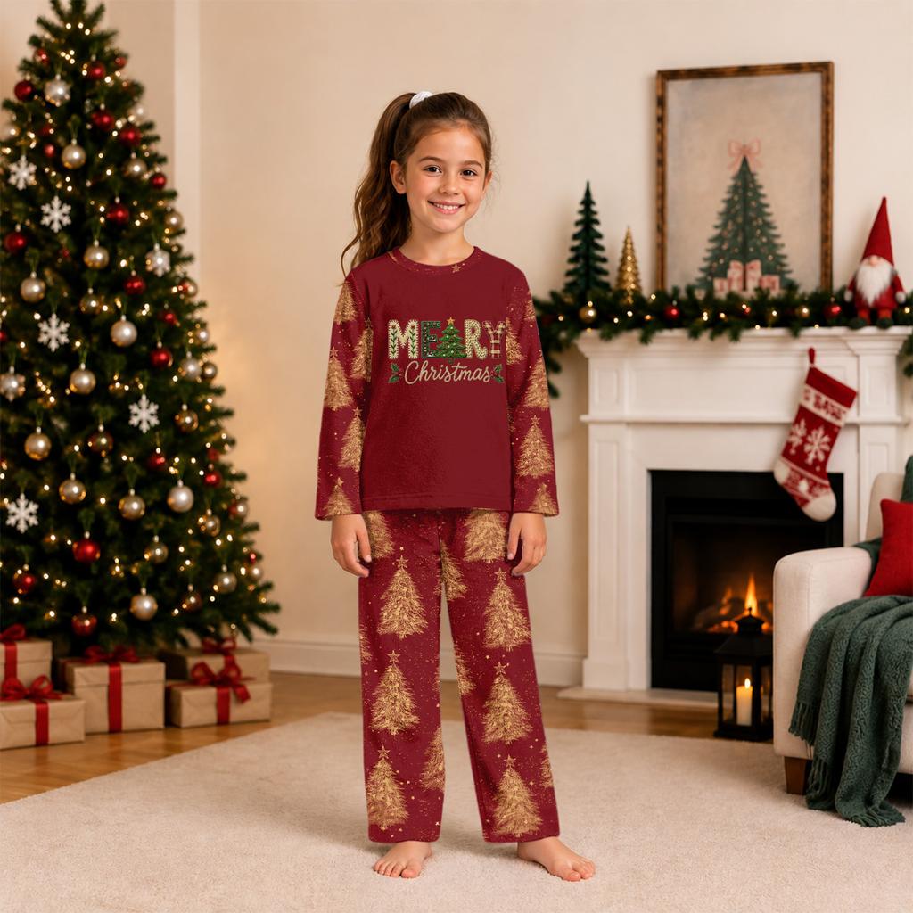 Familien-Weihnachtsdruck-Pyjamaset, Langarm und Lange Hose, Loungewear für die Feiertage