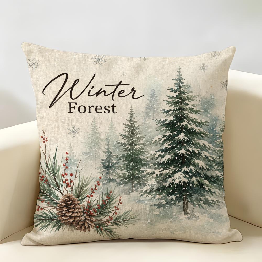 Christmas & Winter Themed Cushion Cover Durable Hypoallergenic Organic Linen Pillow Cover Short Size Washable Skin-Friendly