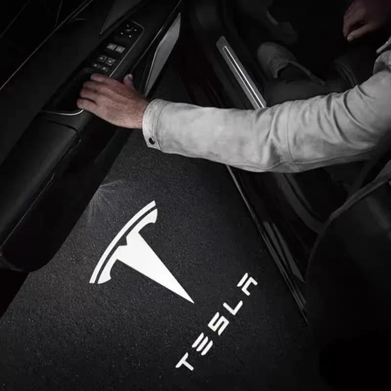 Car Sticker 2025 New Tesla 2/4pcs for Tesla Model Y 3 S X Door LED Logo Projector Puddle Light Super Bright Welcome Light Laser