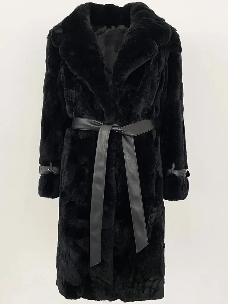 OFTBUY 2024 Winter Warm Plush Fur Top Women Jacket Long Real Fur Natural Rabbit Fur Coat Fashion New Style Can Be Customized