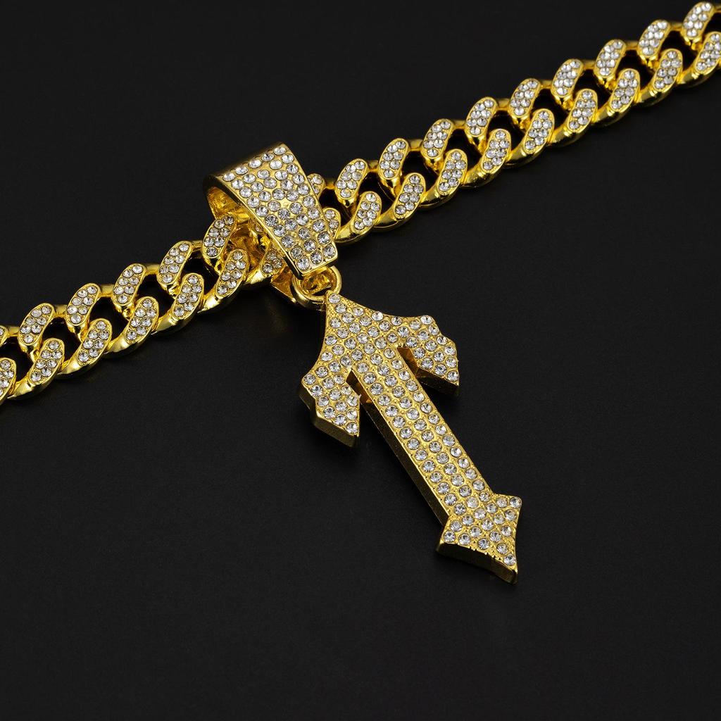 European-American Hip-Hop Style Cuban Necklace with Large Sword Alloy Full Diamond Pendant Trendy Men's Jewelry