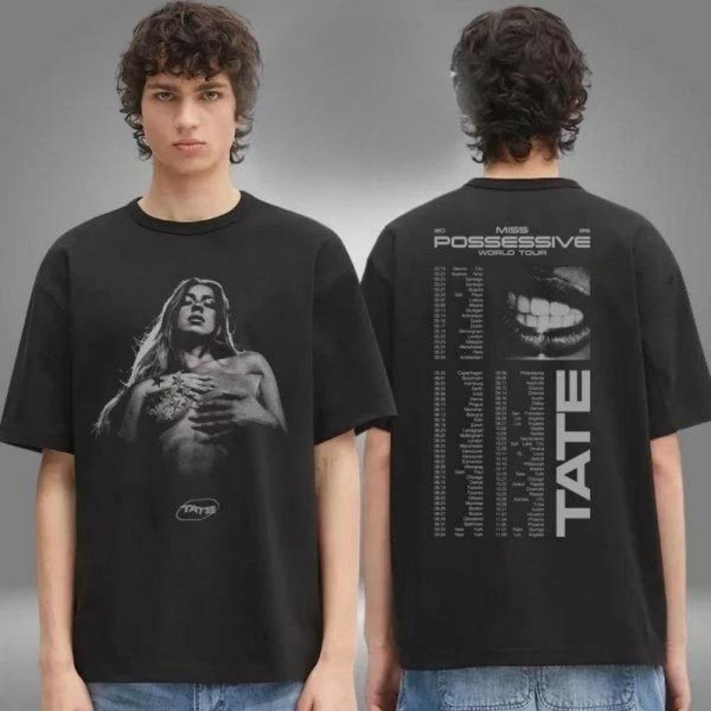 Ny!!! Tate McRae Merchandise Event Miss Possessive World Tour 2025 Dubbelsidig High-end Lyx Är för Både Män och Kvinnor Topp Y2k