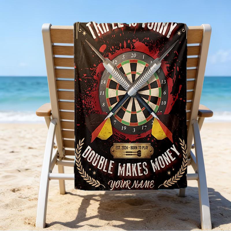 Custom Name Beach Towel Throw Darts Printed Beach Towel, Soft Microfiber, Gift for Her/Him, Birthday, for Pool, Beach, Travel, Fan Gifts