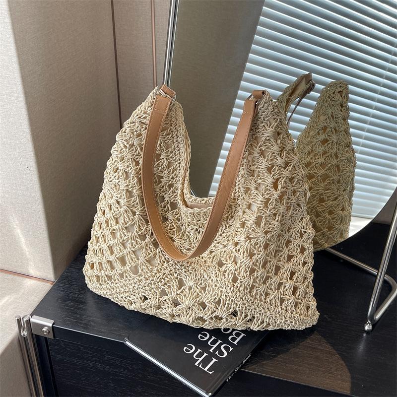 Borsa Tote di Paglia da Donna Grande Capacità Vintage Vacanza Borsa a Spalla Tutto Borsa a Mano Casual Designer Vuota Estiva Borsa da Spiaggia