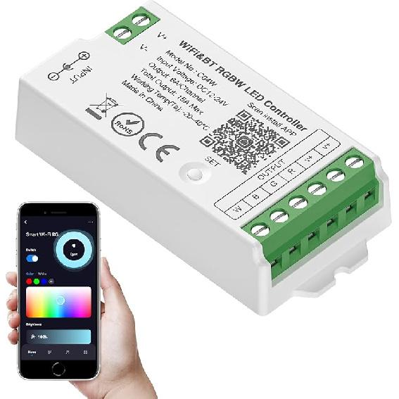 SEZO C03W WiFi Bluetooth RGB LED Strip Controller Group Control Support Tuya Smart Life APP/Voice Control Compatible with LM091 LM096 LM007 LM097 RGB