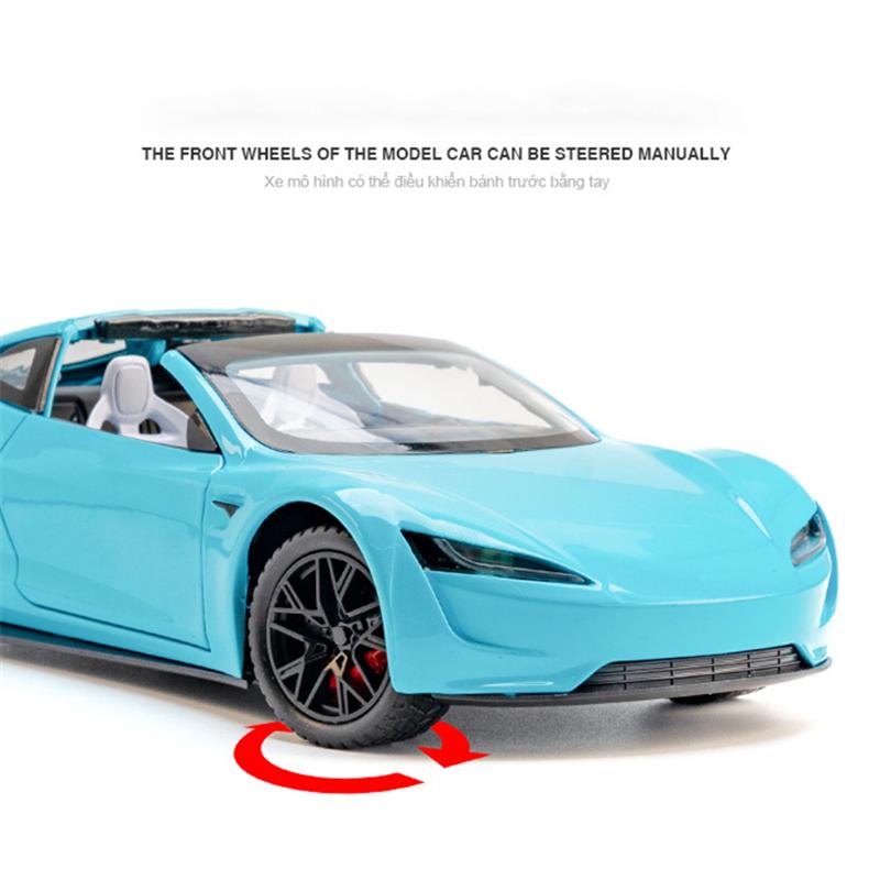 1/24 Tesla Roadster Convertible Alloy Sports Car Model Diecast Metal Toy Concept Car Model Simulation Sound and Light Kids Gift